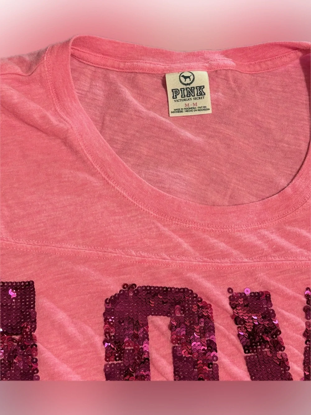 PINK Victoria's Secret Pink Sequin 'LOVE PINK' Short Sleeve Tee